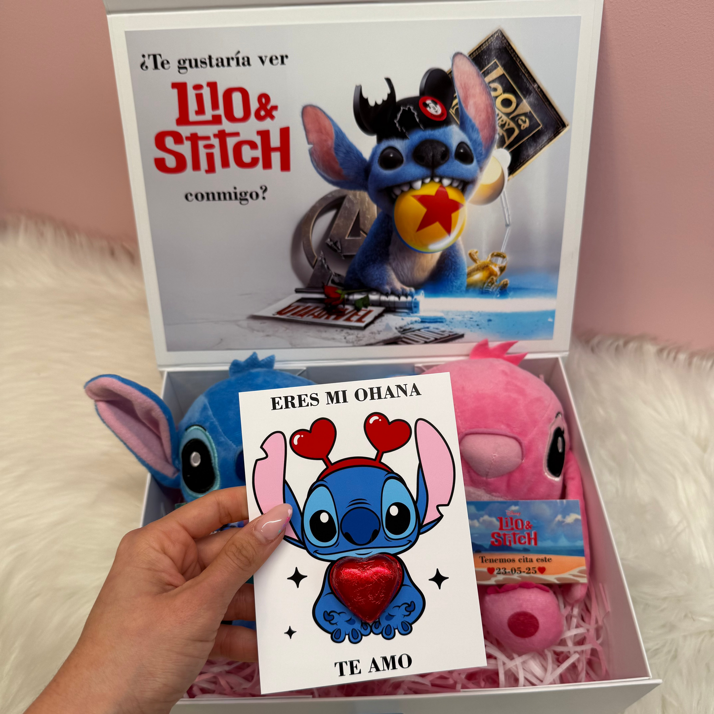 Caja personalizada de Lilo y Stitch con amor y chocolate, eres mi ohana