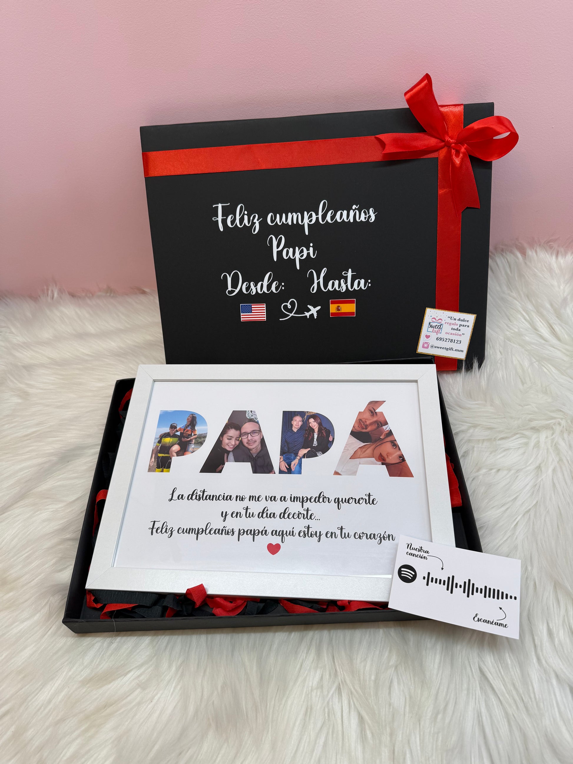Caja personalizada de cumpleaños con cuadro papa y dedicatoria