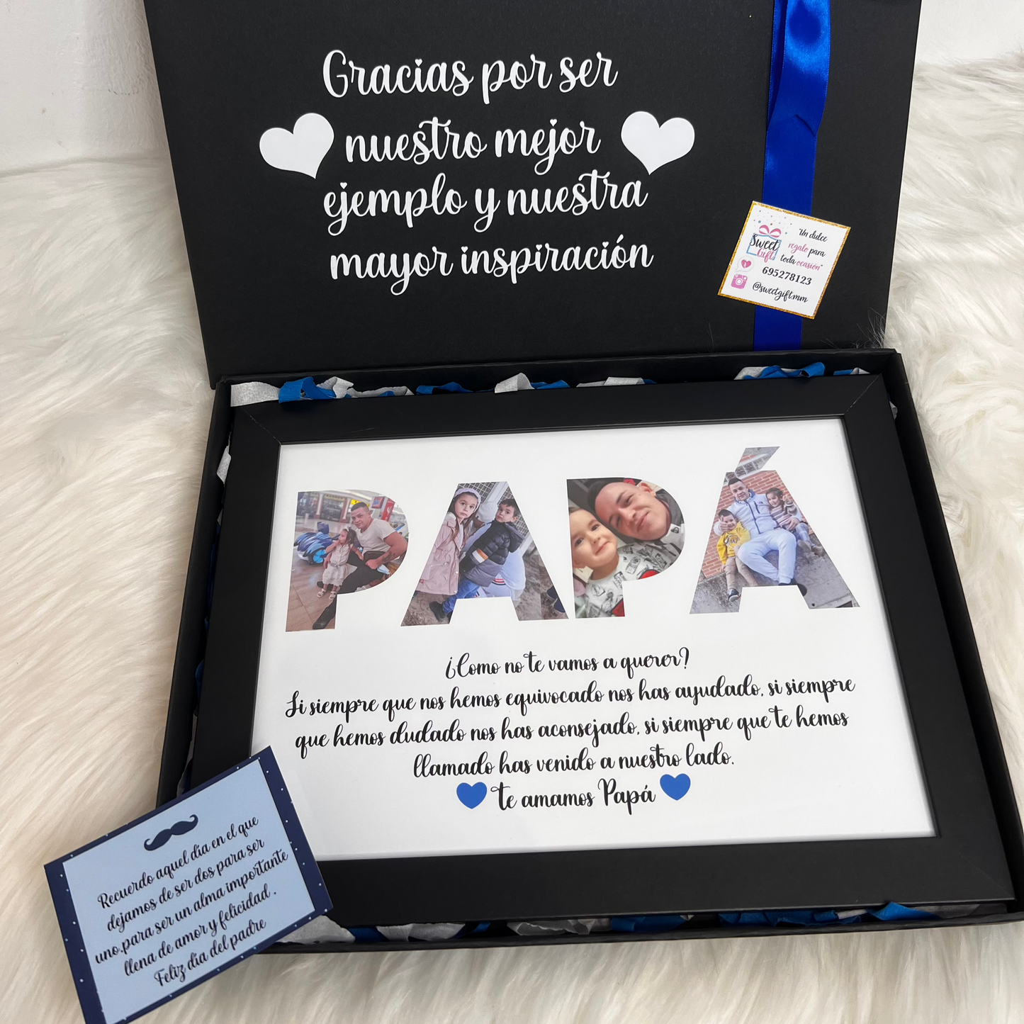 Caja personalizada con cuadro para papá y dedicatoria
